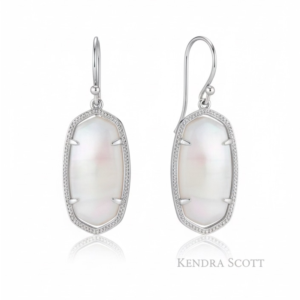 Kendra Scott Elle Silver Drop Earrings White Mother of Pearl